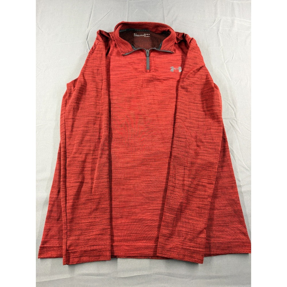Under Armour HeatGear Mens Medium 1/4 Zip Pullover Red Black Fitted Athletic